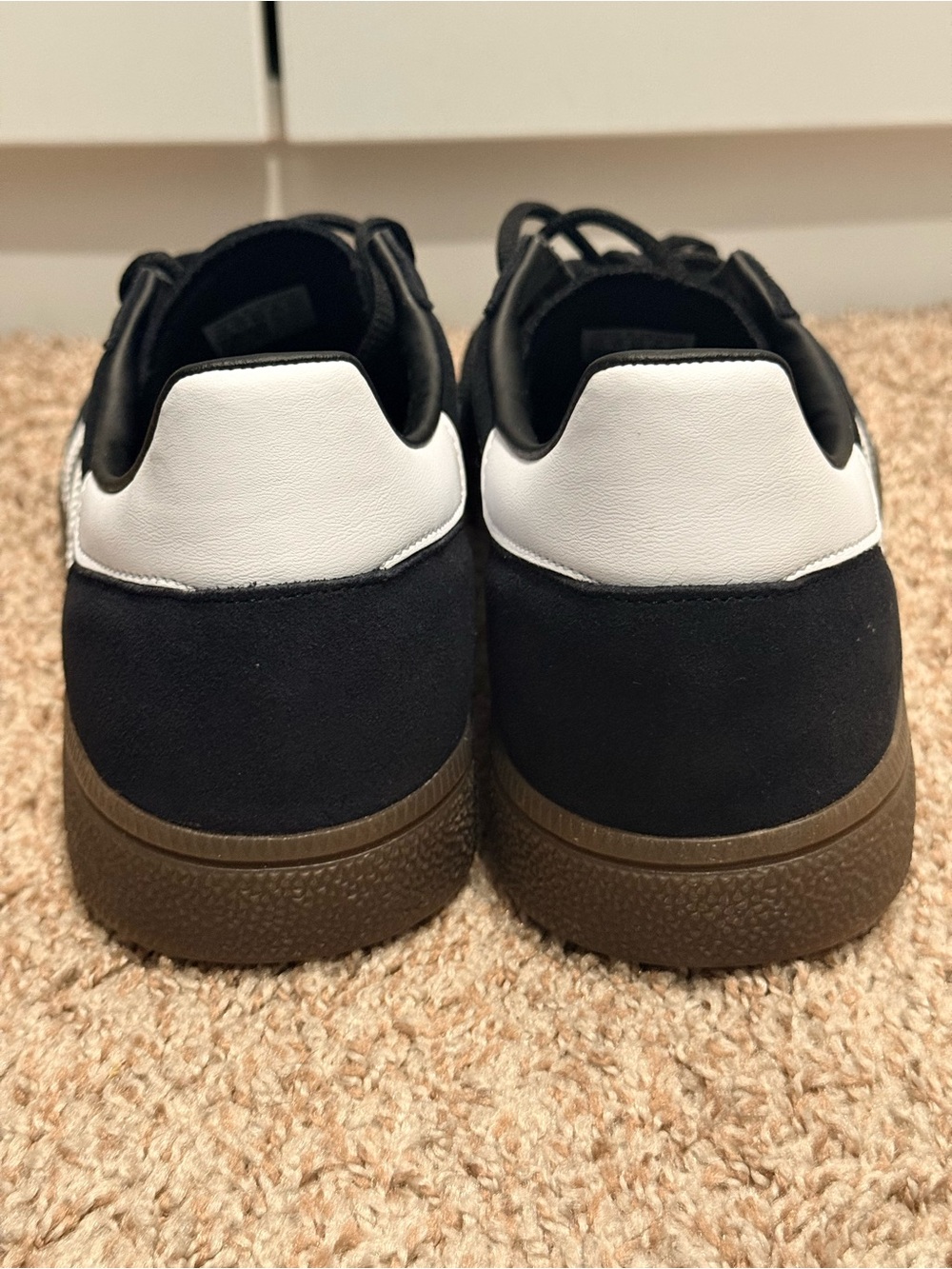 adidas Black Suede Sneakers with White Stripes and Gum Sole - Picture 4 of 6